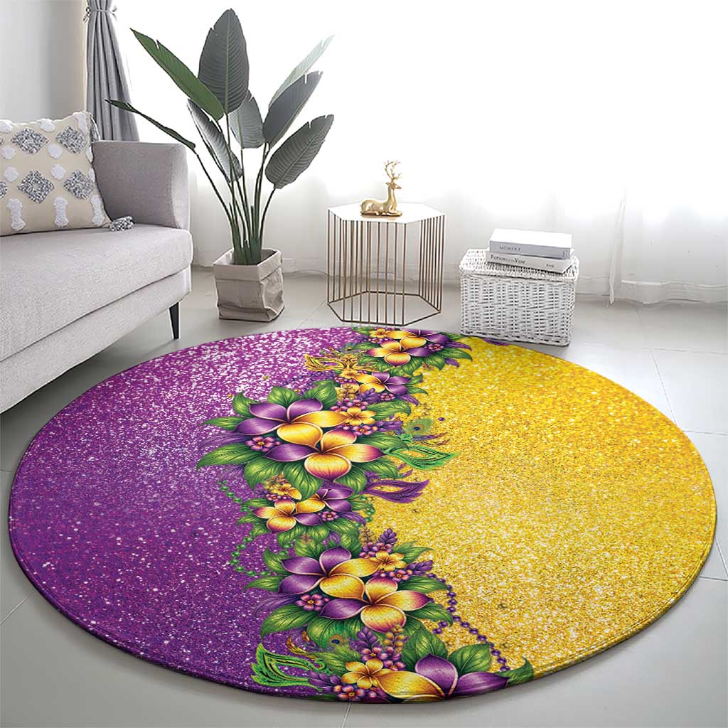 Hawaii Mardi Gras Round Carpet Plumeria Lei Beads Glitter Style