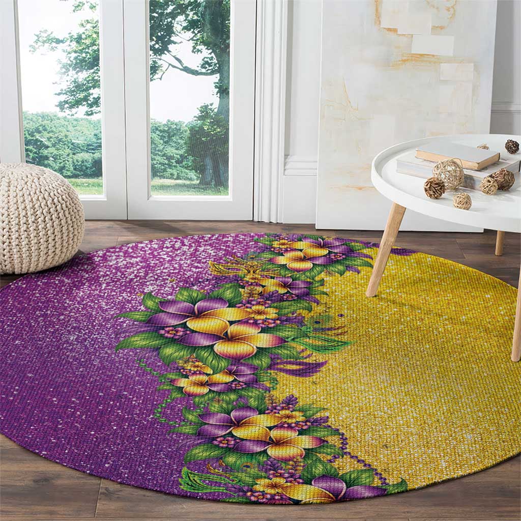 Hawaii Mardi Gras Round Carpet Plumeria Lei Beads Glitter Style