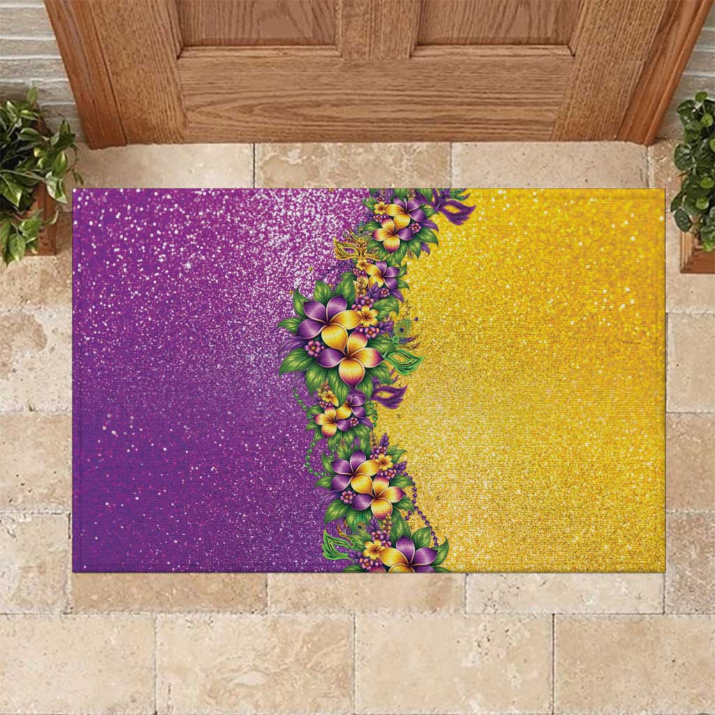 Hawaii Mardi Gras Rubber Doormat Plumeria Lei Beads Glitter Style