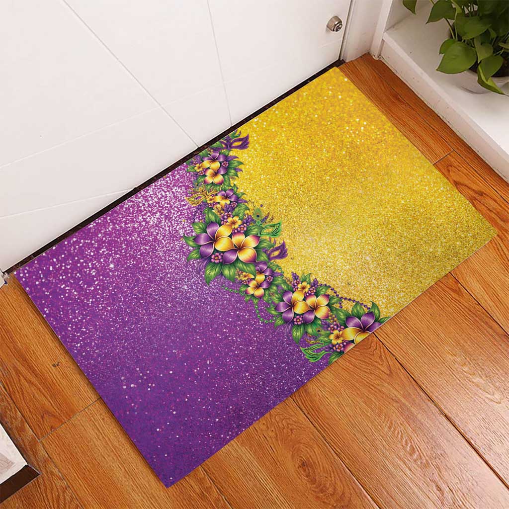 Hawaii Mardi Gras Rubber Doormat Plumeria Lei Beads Glitter Style