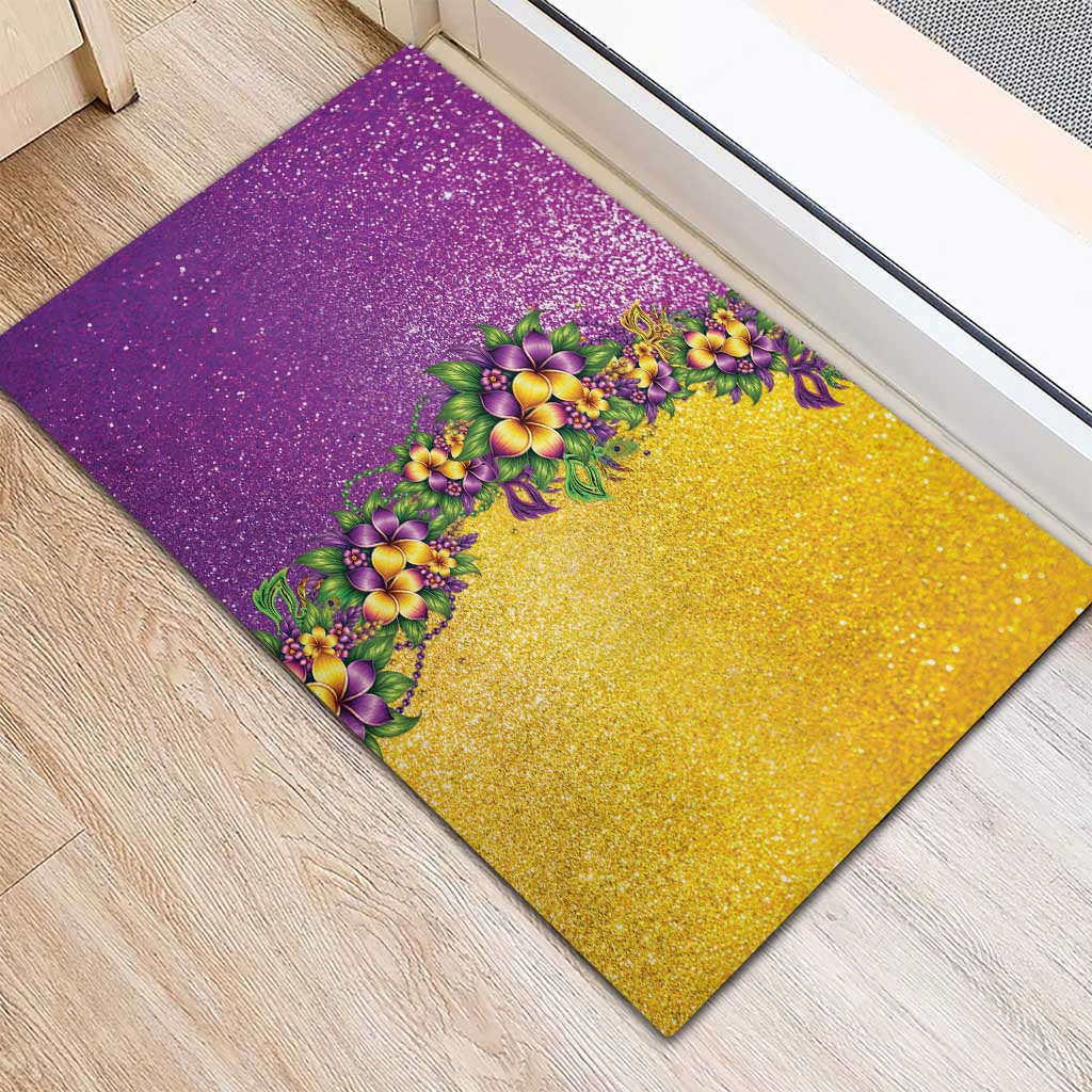 Hawaii Mardi Gras Rubber Doormat Plumeria Lei Beads Glitter Style