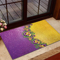 Hawaii Mardi Gras Rubber Doormat Plumeria Lei Beads Glitter Style