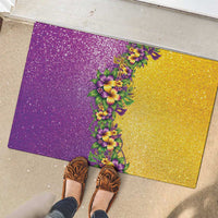 Hawaii Mardi Gras Rubber Doormat Plumeria Lei Beads Glitter Style