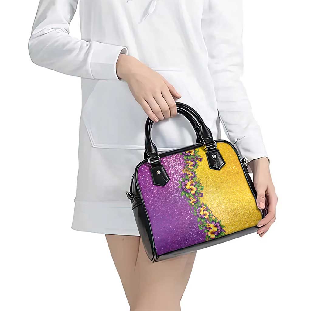 Hawaii Mardi Gras Shoulder Handbag Plumeria Lei Beads Glitter Style