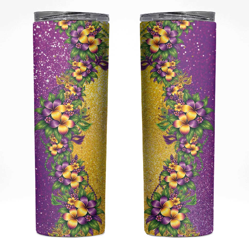 Hawaii Mardi Gras Skinny Tumbler Plumeria Lei Beads Glitter Style LT05 Colorful - Polynesian Pride