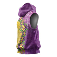 Hawaii Mardi Gras Sleeveless Hoodie Plumeria Lei Beads Glitter Style