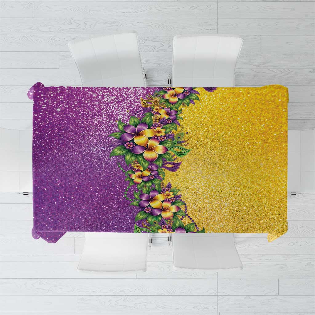 Hawaii Mardi Gras Tablecloth Plumeria Lei Beads Glitter Style