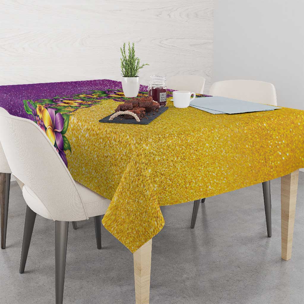 Hawaii Mardi Gras Tablecloth Plumeria Lei Beads Glitter Style