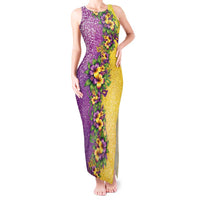 Hawaii Mardi Gras Tank Maxi Dress Plumeria Lei Beads Glitter Style