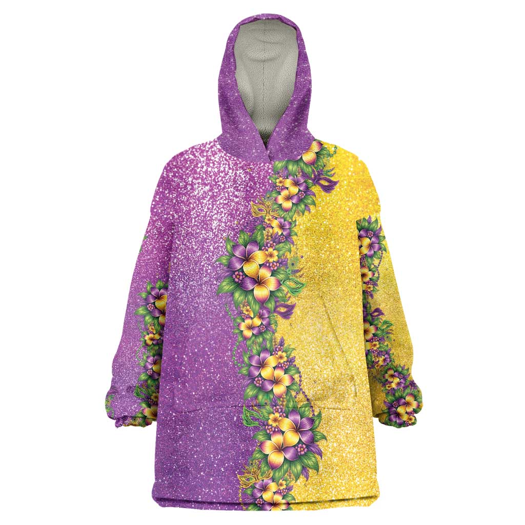 Hawaii Mardi Gras Wearable Blanket Hoodie Plumeria Lei Beads Glitter Style