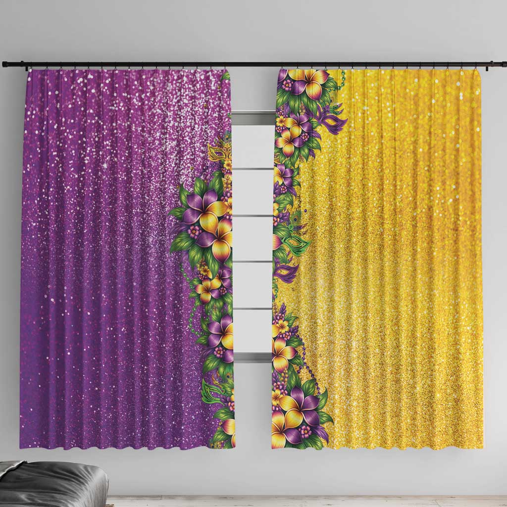 Hawaii Mardi Gras Window Curtain Plumeria Lei Beads Glitter Style
