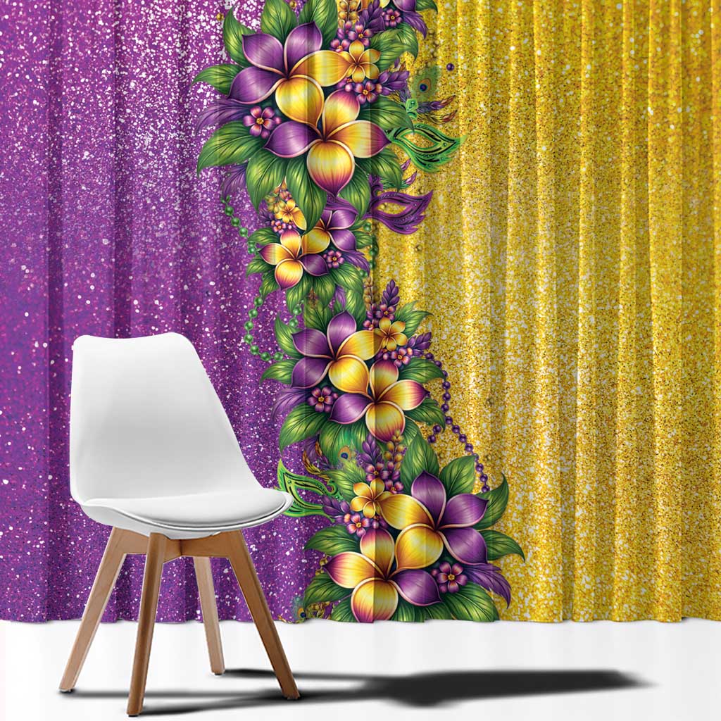 Hawaii Mardi Gras Window Curtain Plumeria Lei Beads Glitter Style