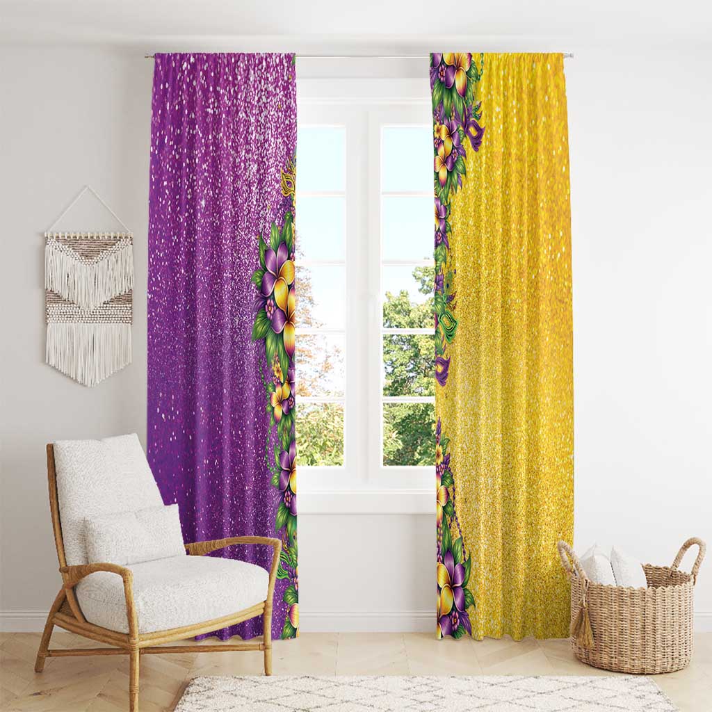 Hawaii Mardi Gras Window Curtain Plumeria Lei Beads Glitter Style