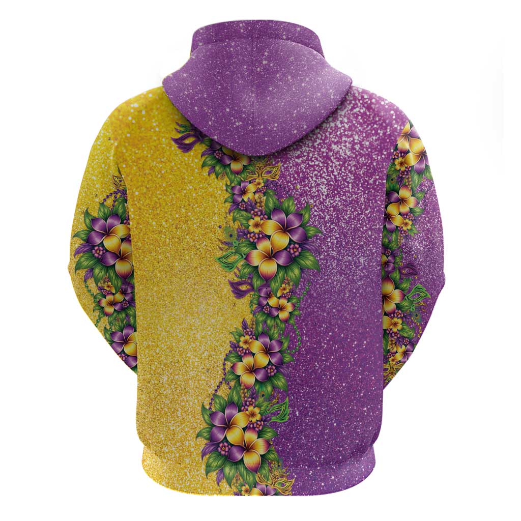 Hawaii Mardi Gras Zip Hoodie Plumeria Lei Beads Glitter Style