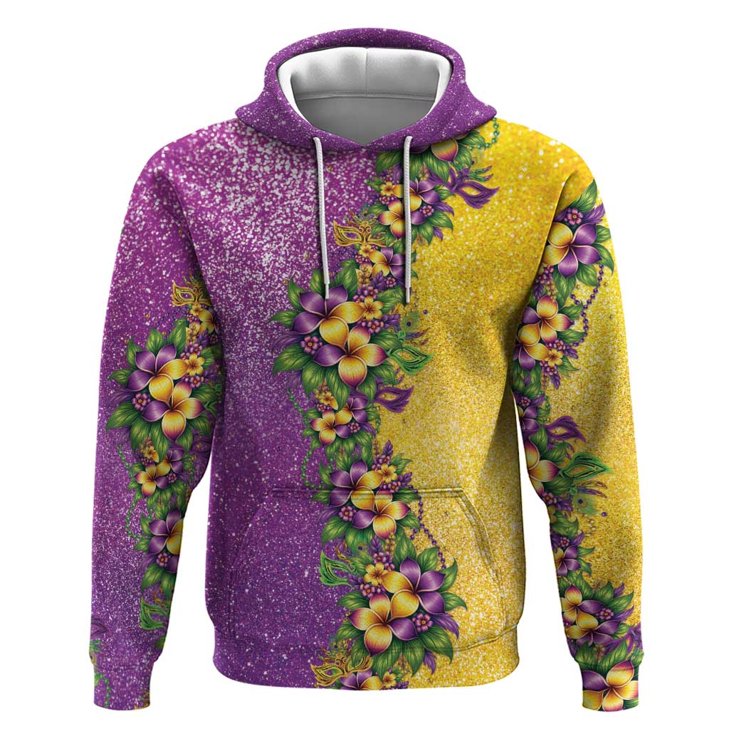 Hawaii Mardi Gras Zip Hoodie Plumeria Lei Beads Glitter Style