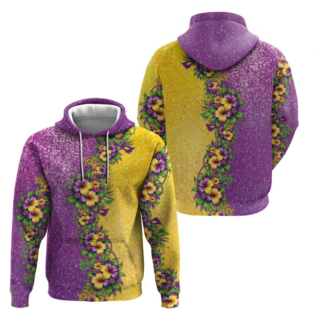 Hawaii Mardi Gras Zip Hoodie Plumeria Lei Beads Glitter Style