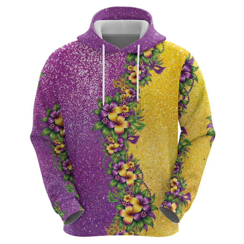 Hawaii Mardi Gras Zip Hoodie Plumeria Lei Beads Glitter Style