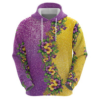 Hawaii Mardi Gras Zip Hoodie Plumeria Lei Beads Glitter Style