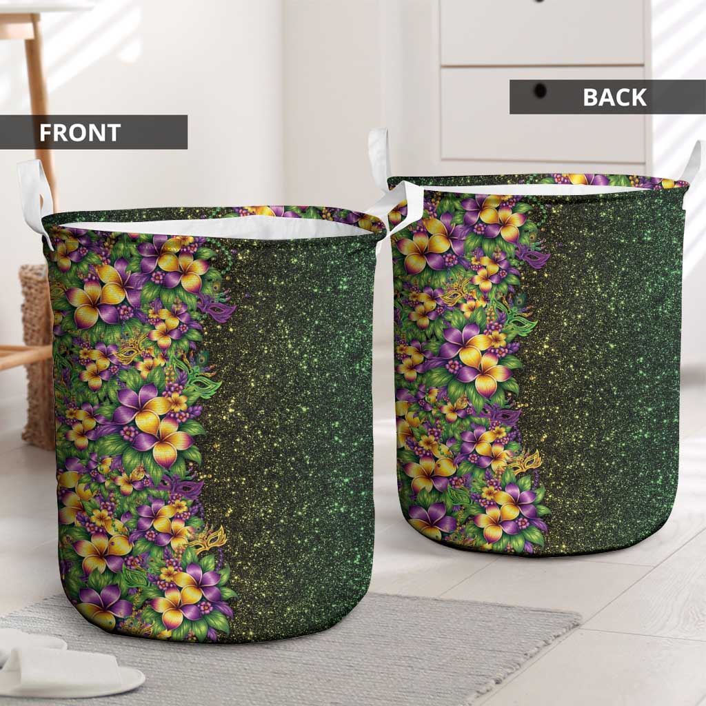 Hawaii Mardi Gras Laundry Basket Tropical Flowers Glitter Style