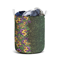 Hawaii Mardi Gras Laundry Basket Tropical Flowers Glitter Style