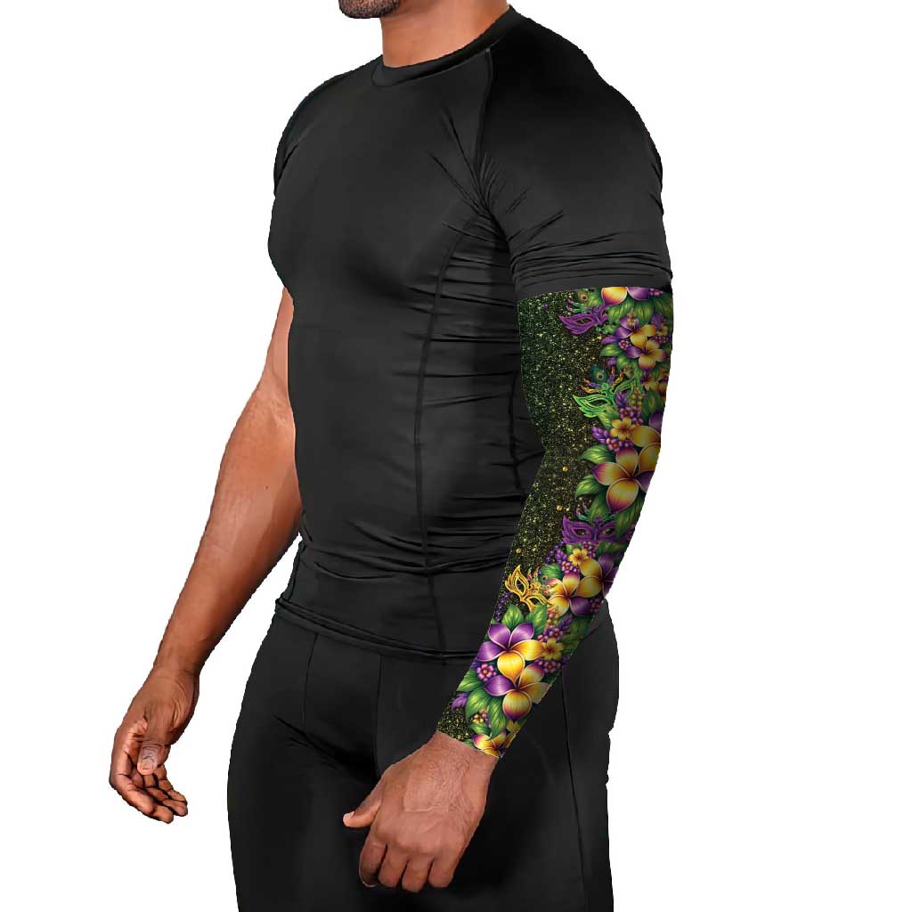 Hawaii Mardi Gras Arm Sleeves Tropical Flowers Glitter Style