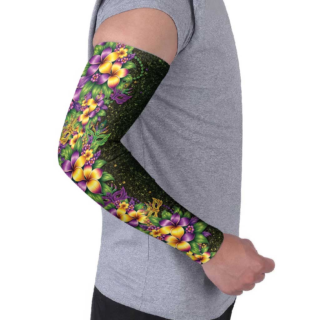 Hawaii Mardi Gras Arm Sleeves Tropical Flowers Glitter Style