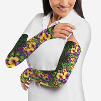 Hawaii Mardi Gras Arm Sleeves Tropical Flowers Glitter Style