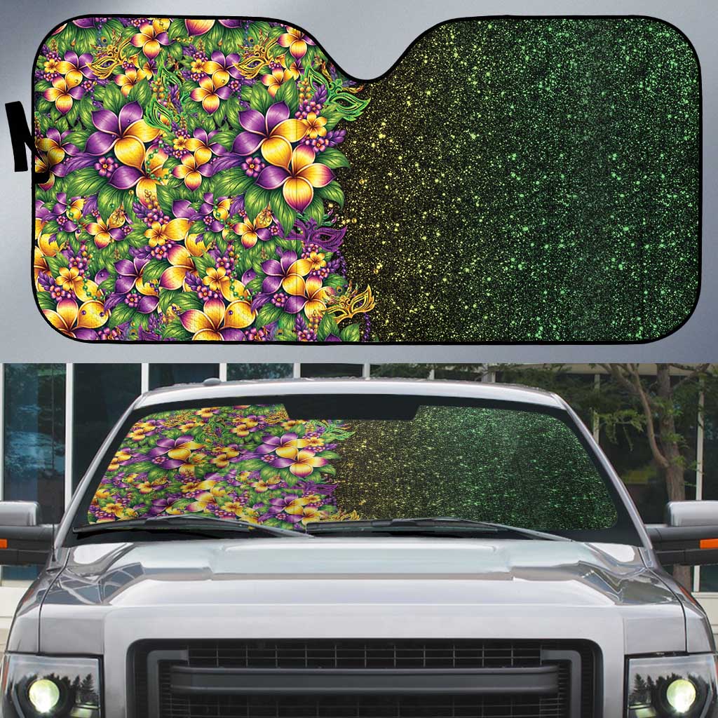 Hawaii Mardi Gras Auto Sun Shade Tropical Flowers Glitter Style