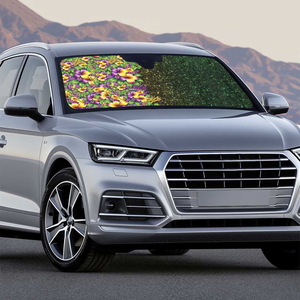 Hawaii Mardi Gras Auto Sun Shade Tropical Flowers Glitter Style