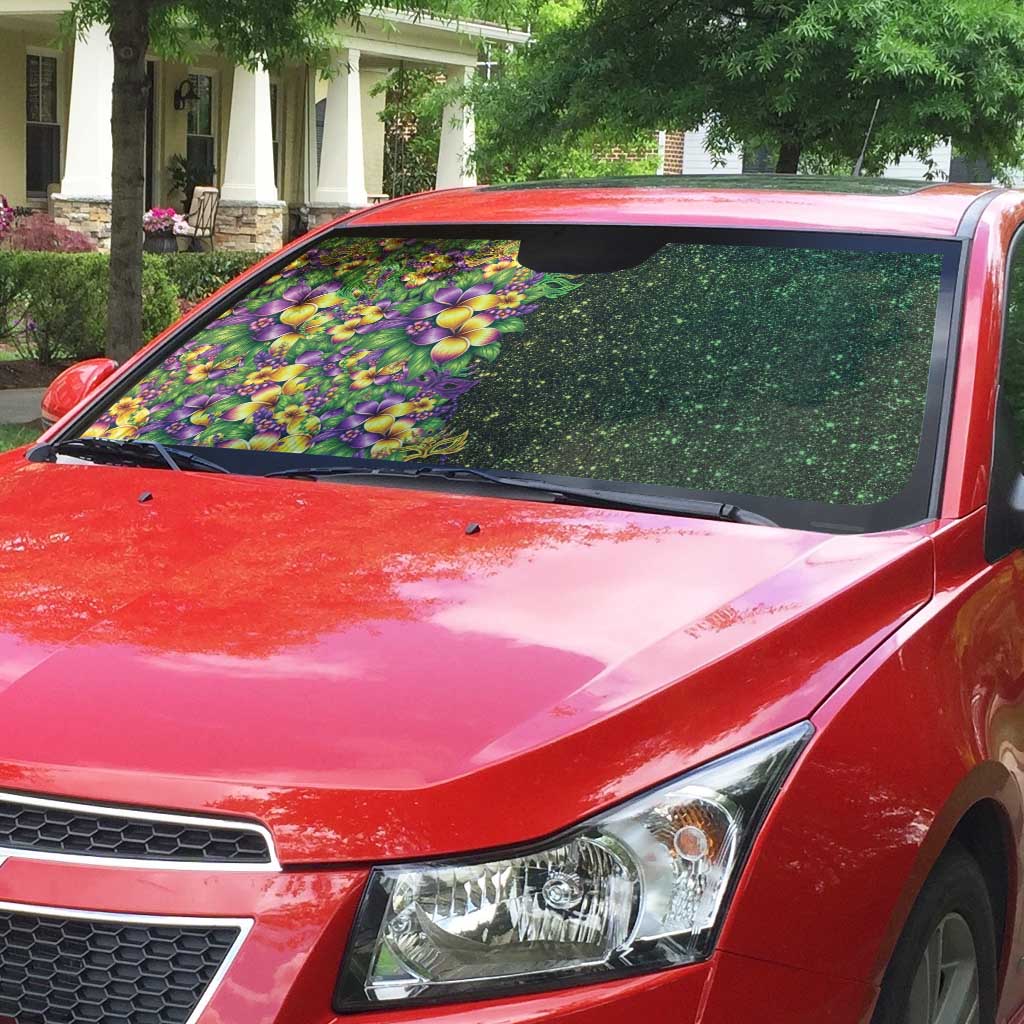 Hawaii Mardi Gras Auto Sun Shade Tropical Flowers Glitter Style
