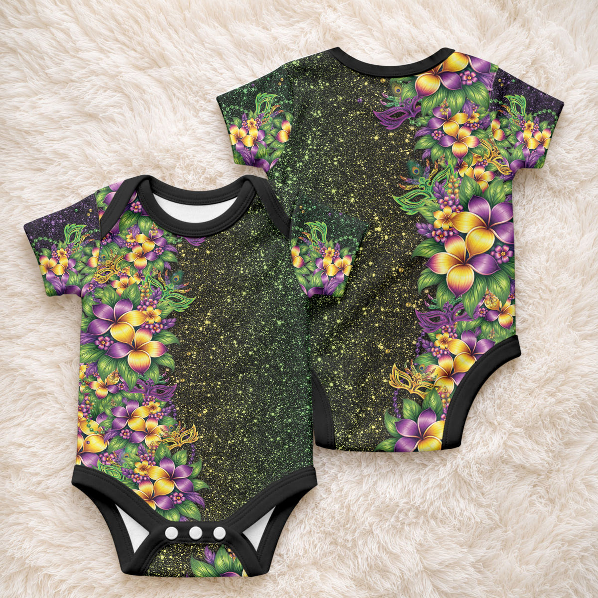 Hawaii Mardi Gras Baby Onesie Tropical Flowers Glitter Style