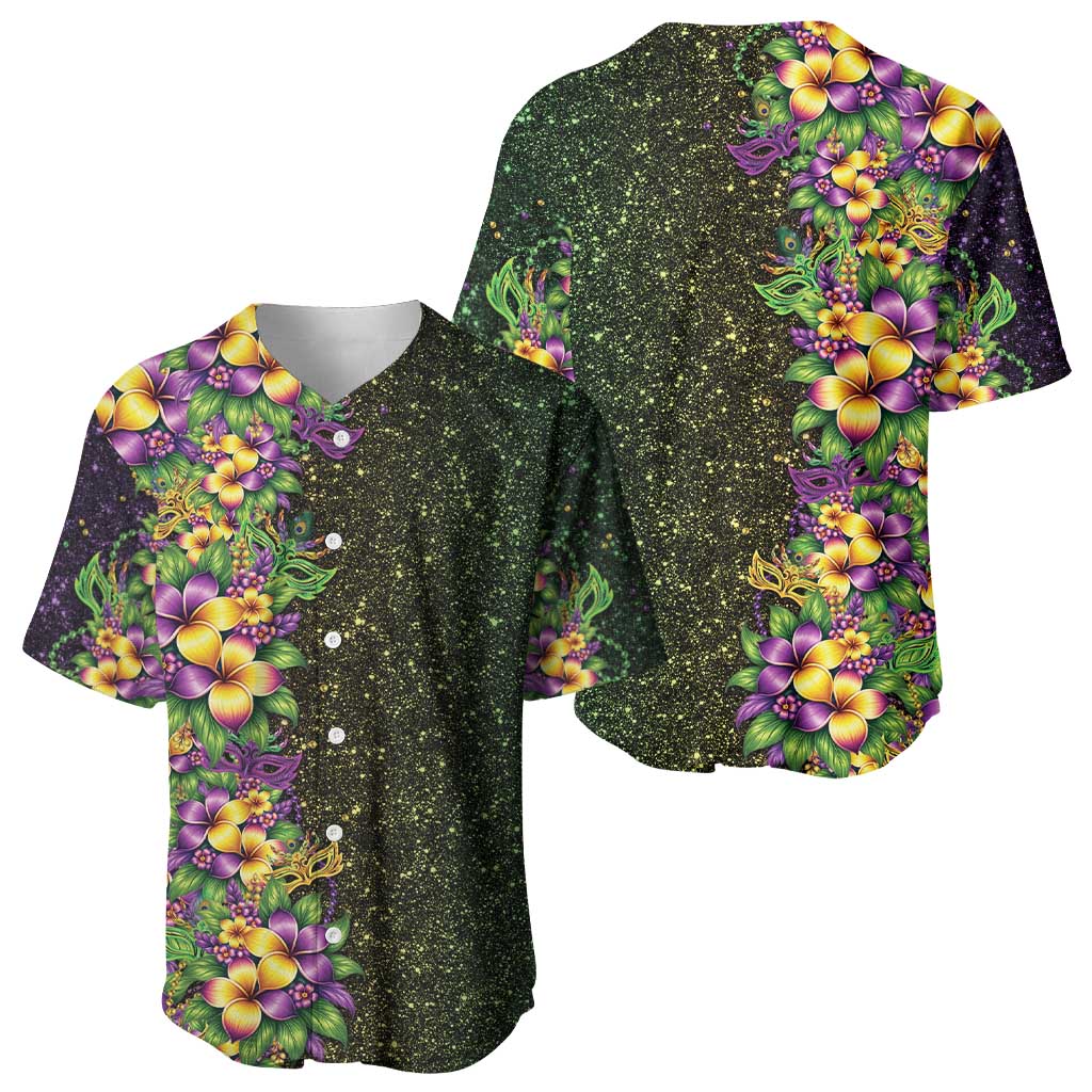 Hawaii Mardi Gras Baseball Jersey Tropical Flowers Glitter Style