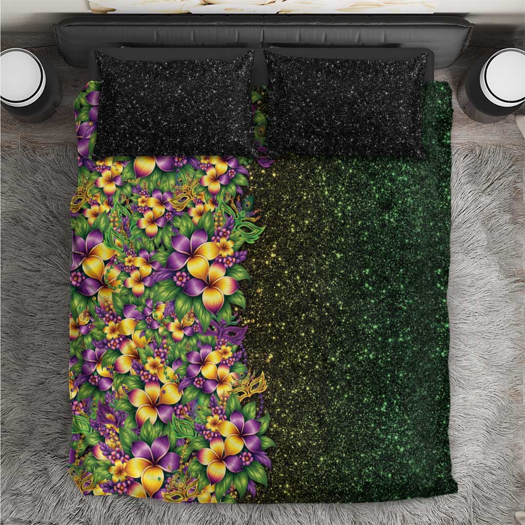 Hawaii Mardi Gras Bedding Set Tropical Flowers Glitter Style LT05 Black - Polynesian Pride