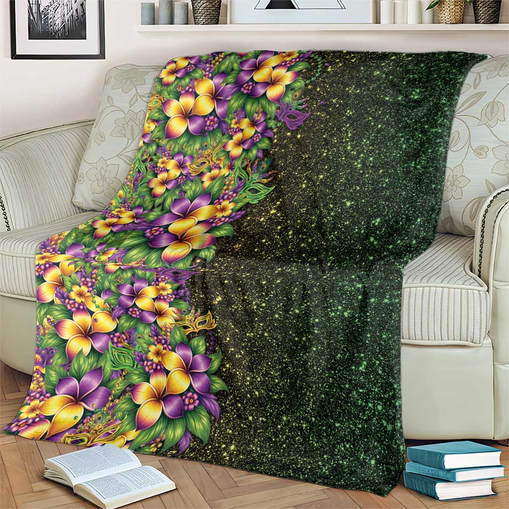 Hawaii Mardi Gras Blanket Tropical Flowers Glitter Style