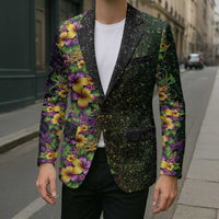 Hawaii Mardi Gras Blazer Tropical Flowers Glitter Style