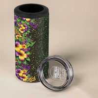 Hawaii Mardi Gras 4 in 1 Can Cooler Tumbler Tropical Flowers Glitter Style
