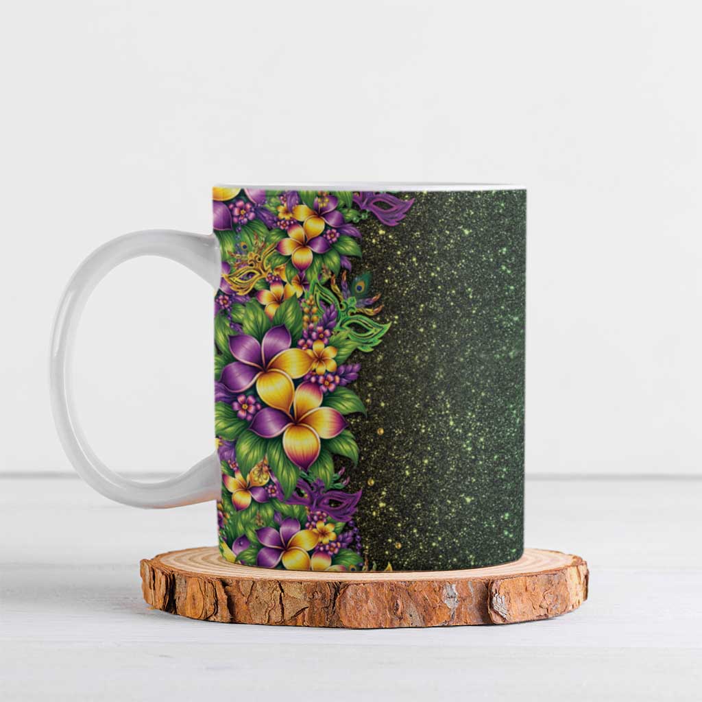 Hawaii Mardi Gras Ceramic Mug Tropical Flowers Glitter Style LT05 Black - Polynesian Pride