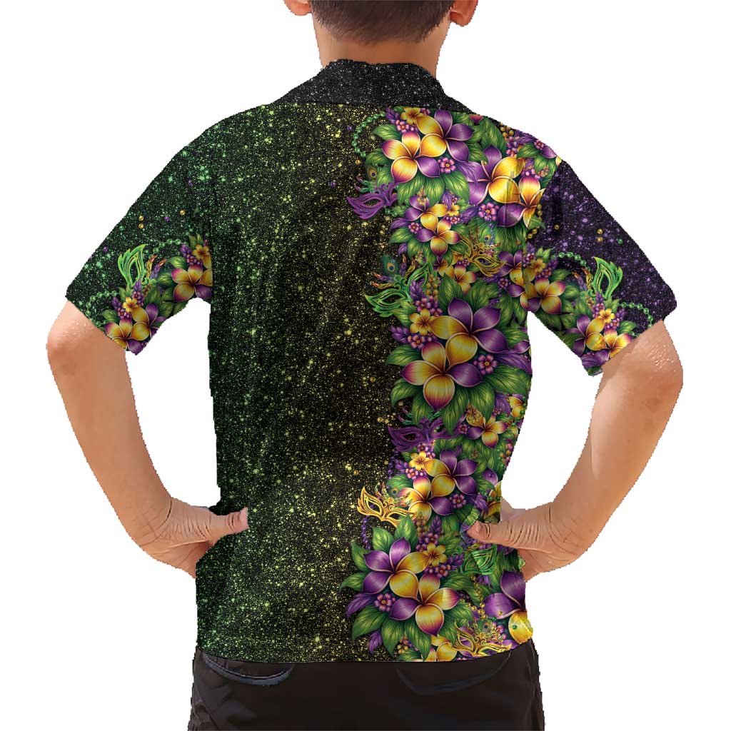 Hawaii Mardi Gras Family Matching Off Shoulder Maxi Dress and Hawaiian Shirt Tropical Flowers Glitter Style