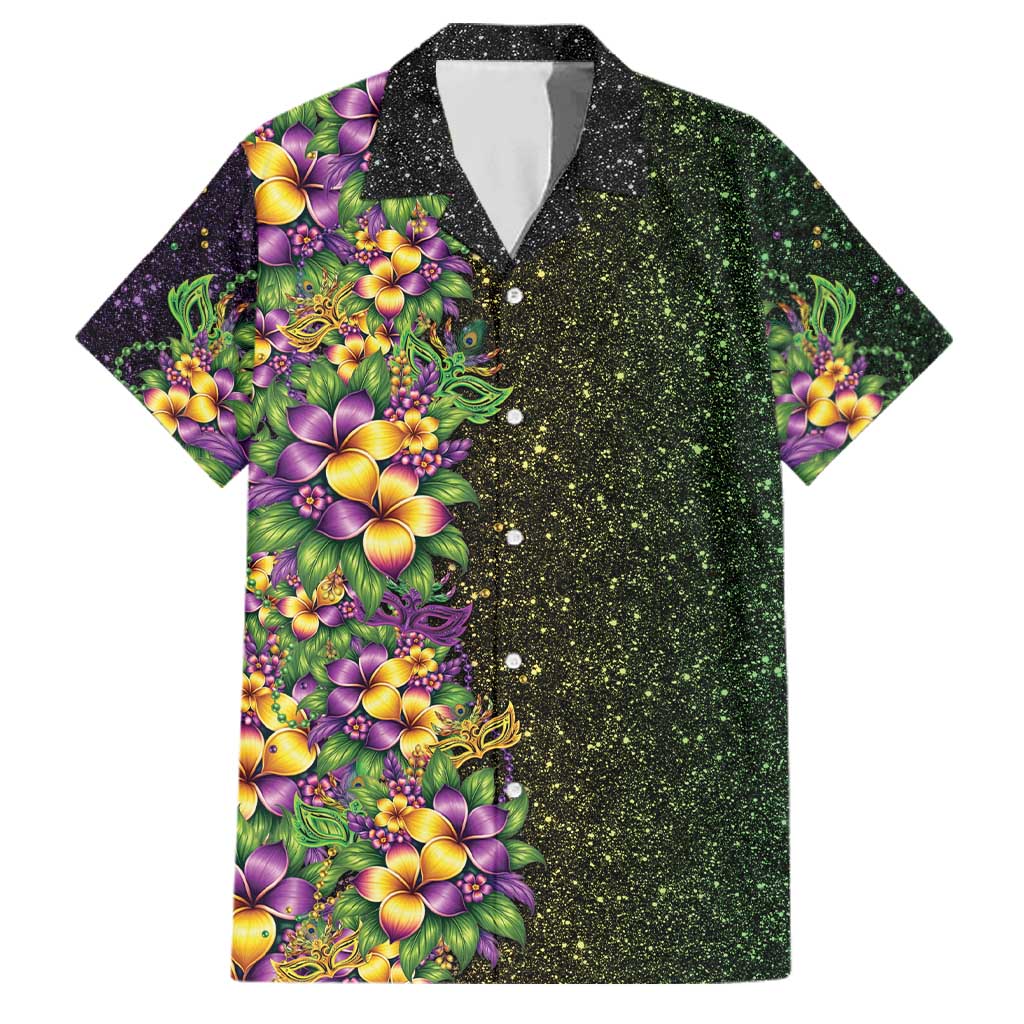 Hawaii Mardi Gras Family Matching Off Shoulder Maxi Dress and Hawaiian Shirt Tropical Flowers Glitter Style