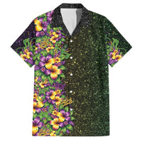 Hawaii Mardi Gras Family Matching Off Shoulder Maxi Dress and Hawaiian Shirt Tropical Flowers Glitter Style