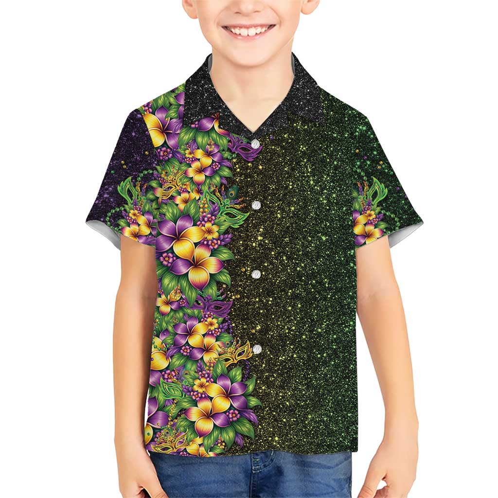 Hawaii Mardi Gras Family Matching Tank Maxi Dress and Hawaiian Shirt Tropical Flowers Glitter Style