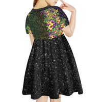 Hawaii Mardi Gras Kid Short Sleeve Dress Tropical Flowers Glitter Style