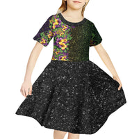 Hawaii Mardi Gras Kid Short Sleeve Dress Tropical Flowers Glitter Style