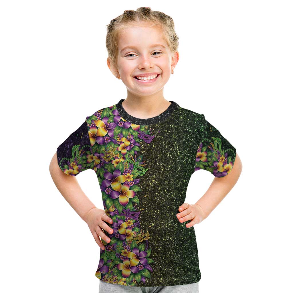 Hawaii Mardi Gras Kid T Shirt Tropical Flowers Glitter Style LT05 Black - Polynesian Pride