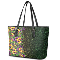 Hawaii Mardi Gras Leather Tote Bag Tropical Flowers Glitter Style