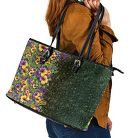 Hawaii Mardi Gras Leather Tote Bag Tropical Flowers Glitter Style