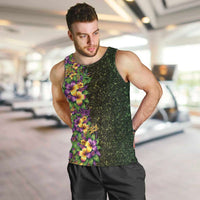 Hawaii Mardi Gras Men Tank Top Tropical Flowers Glitter Style