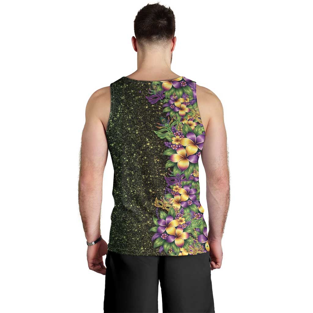 Hawaii Mardi Gras Men Tank Top Tropical Flowers Glitter Style