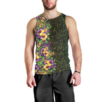 Hawaii Mardi Gras Men Tank Top Tropical Flowers Glitter Style