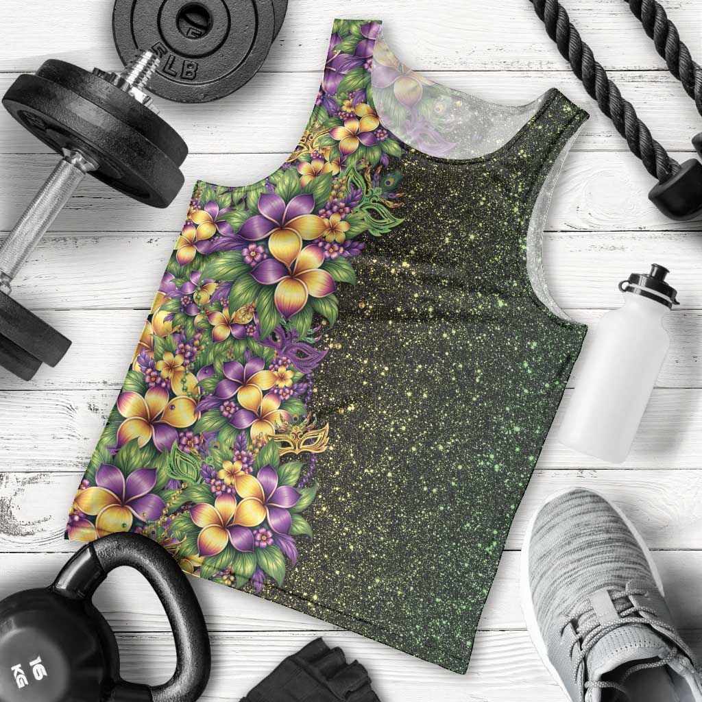 Hawaii Mardi Gras Men Tank Top Tropical Flowers Glitter Style